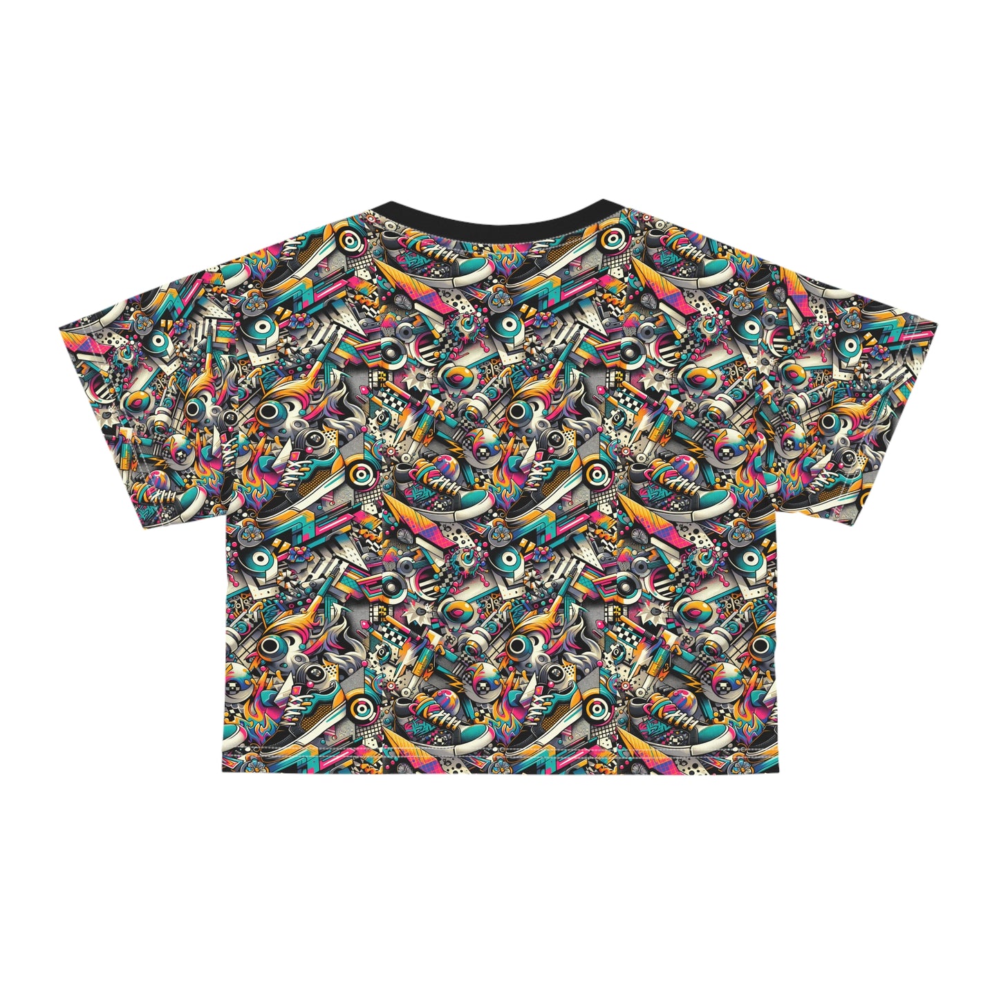 Urban Graffiti Fusion Eclectic Street Art Meets Modern Tech Culture Crop Tee - 8404 Design-55