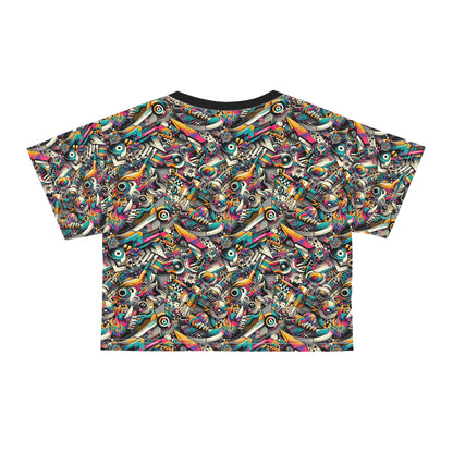 Urban Graffiti Fusion Eclectic Street Art Meets Modern Tech Culture Crop Tee - 8404 Design-55