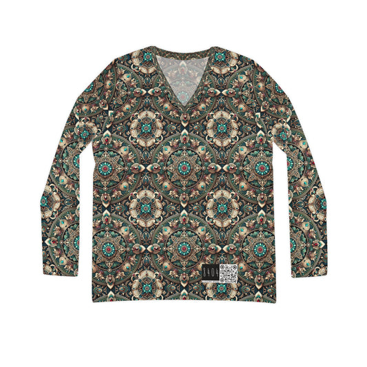 Neo-Dandyism Modern Dandy Streetwear Women's Long Sleeve V-Neck Shirt - 8404 Design-56