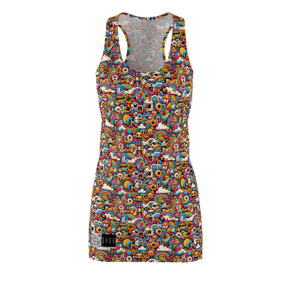 Neon Pop Playful Pop Culture Mashup Women's Cut & Sew Racerback Dress - 8404 Design-62