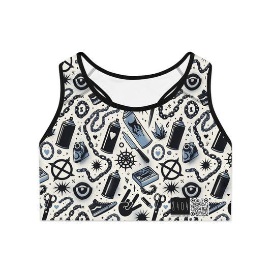 Cultural Rebellion Graphics Edgy and Rebellious With a Hint of Nostalgia Sports Bra - 8404 Design-57