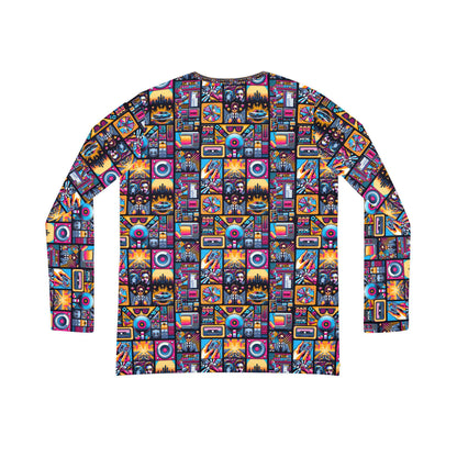 Digital Pop Culture Mashup Maximalist Pop Women's Long Sleeve V-neck Shirt - 8404 Design-52