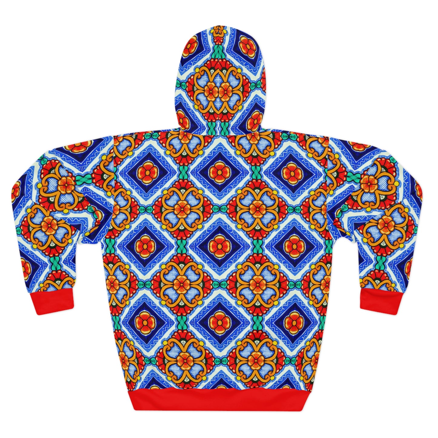 8404 Unisex Adult's "Elegant Retro Mosaic" Fashion Pullover Hoodie in Red