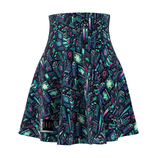 Digital Rebellion Tech-Inspired Streetwear Women's Skater Skirt - 8404 Design-58