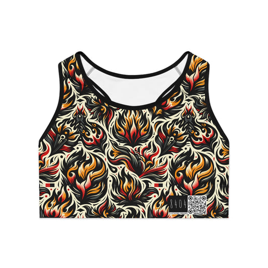 Fire & Flames Bold Streetwear Statement Sports Bra - 8404 Design-57