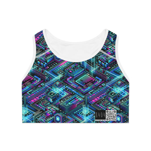 Digital Dreamland Futuristic Tech Aesthetic Sports Bra - 8404 Design-42