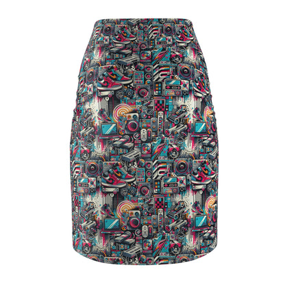 Urban Graffiti Fusion Eclectic Street Art Meets Modern Tech Culture Women's Pencil Skirt - 8404 Design-50