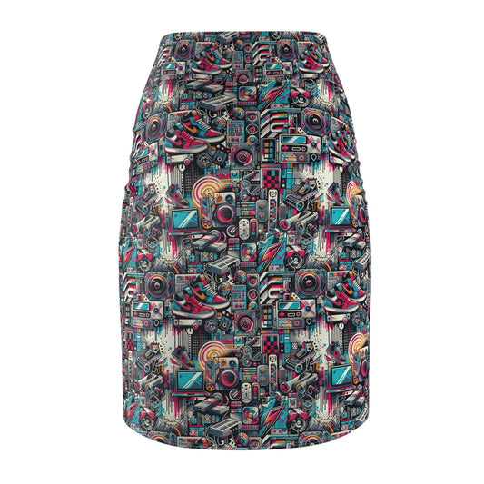 Urban Graffiti Fusion Eclectic Street Art Meets Modern Tech Culture Women's Pencil Skirt - 8404 Design-50