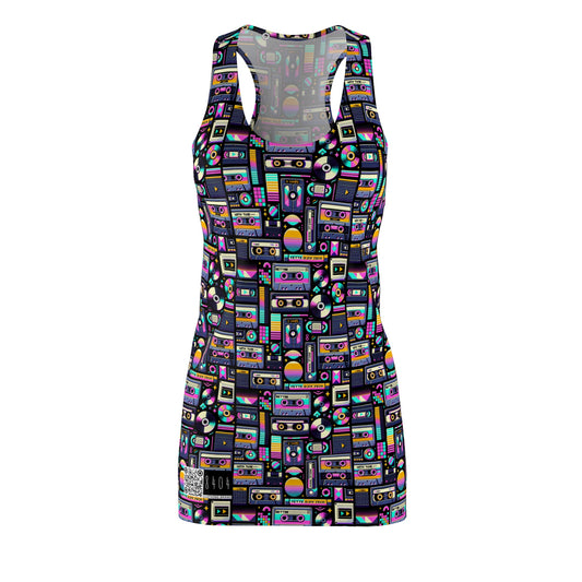 Digital Nostalgia Tech-Inspired Retro Fusion Women's Cut & Sew Racerback Dress - 8404 Design-48