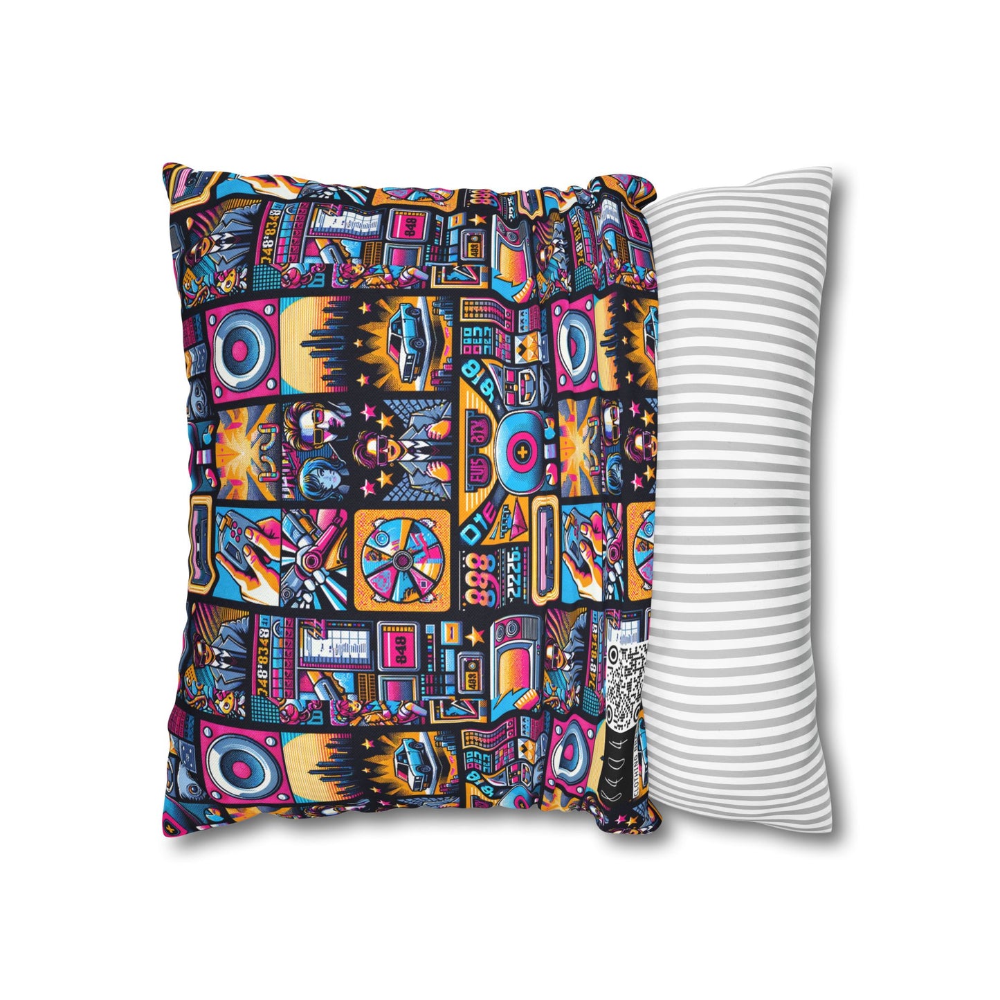 Digital Pop Culture Mashup Maximalist Pop Spun Polyester Square Pillowcase - 8404 Design-52