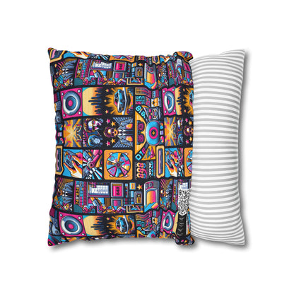 Digital Pop Culture Mashup Maximalist Pop Spun Polyester Square Pillowcase - 8404 Design-52