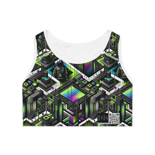 Retro Futurism Graphics Tech-Forward Streetwear Sports Bra - 8404 Design-52