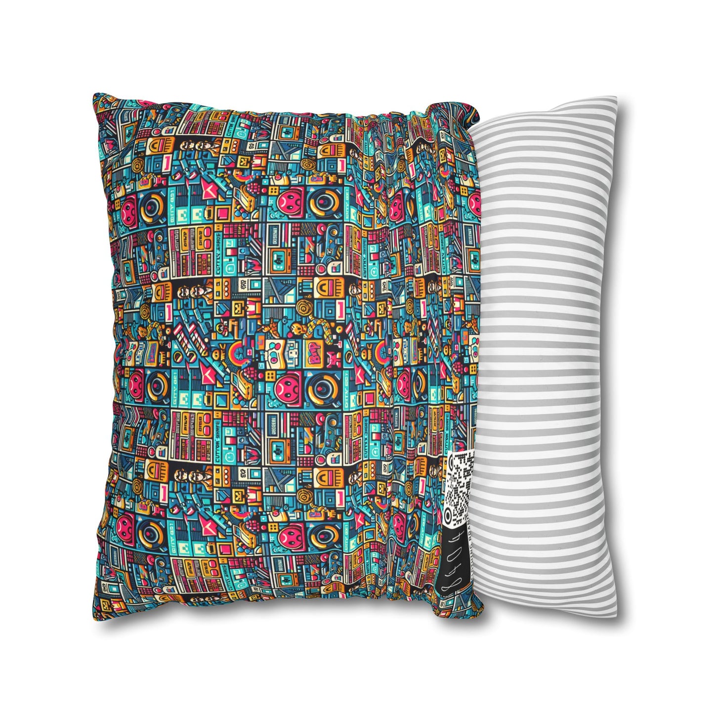 Digital Pop Culture Mashup Maximalist Pop Faux Suede Square Pillowcase - 8404 Design-47