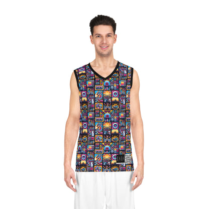 Digital Pop Culture Mashup Maximalist Pop Basketball Jersey - 8404 Design-52