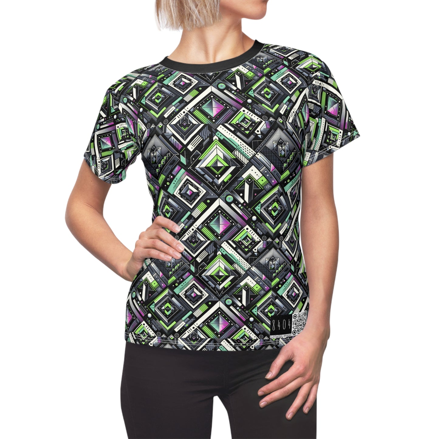 Retro Futurism Graphics Tech-Forward Streetwear Women's Cut & Sew Tee - 8404 Design-48