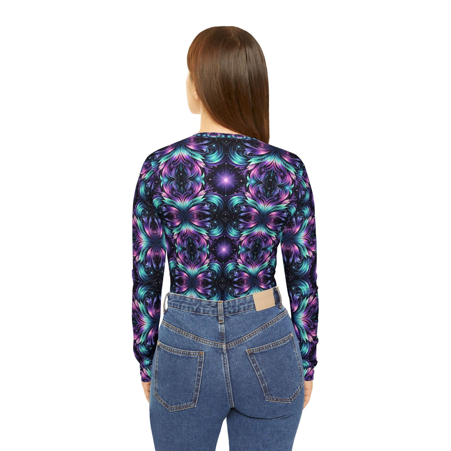 Iridescent Dream Futuristic Tech Women's Long Sleeve V-Neck Shirt - 8404 Design-60