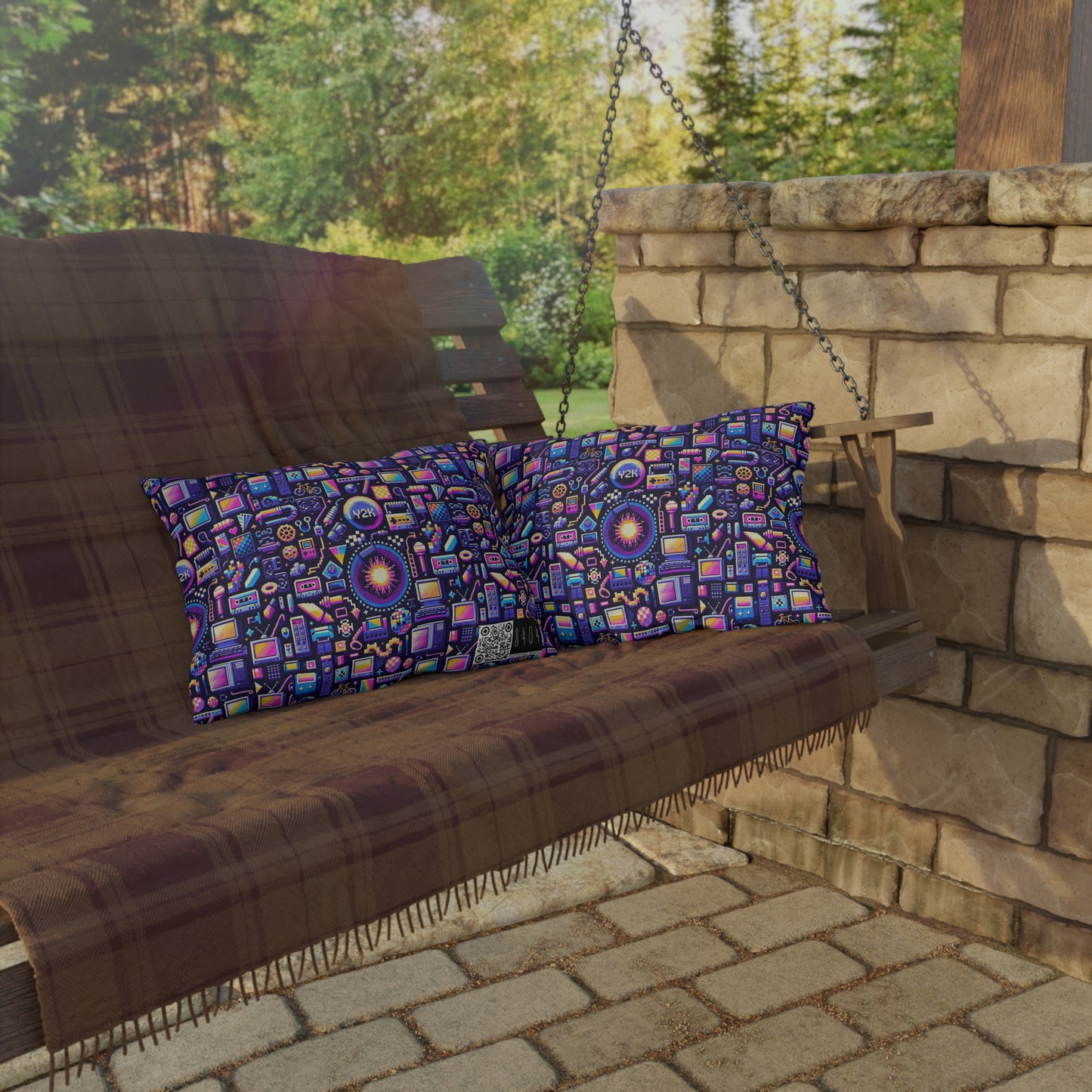 Digital Nostalgia Modern Retro Fusion Outdoor Pillow - 8404 Design-64