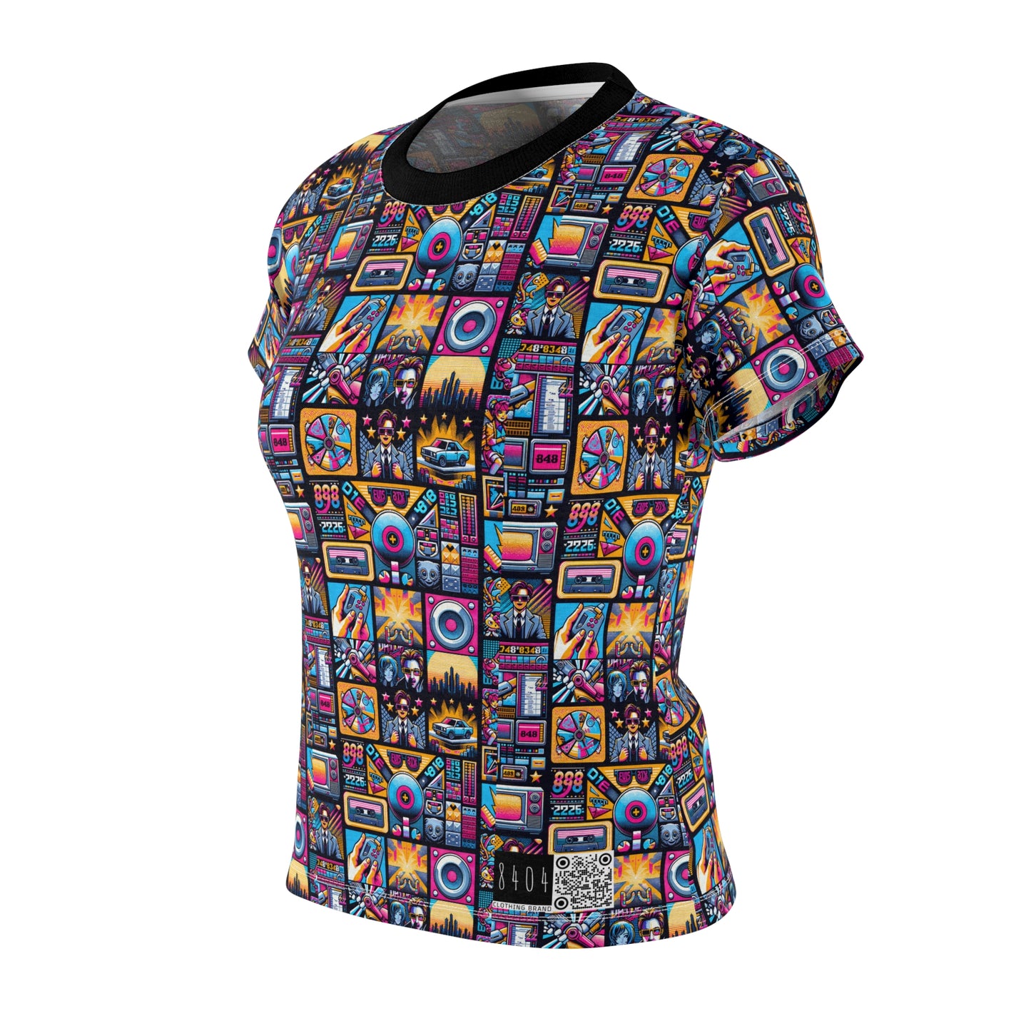 Digital Pop Culture Mashup Maximalist Pop Women's Cut & Sew Tee - 8404 Design-52