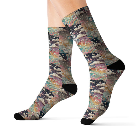 Digital Dreamland Whimsical and Nostalgic Streetwear With a Digital Twist Sublimation Socks - 8404 Design-52
