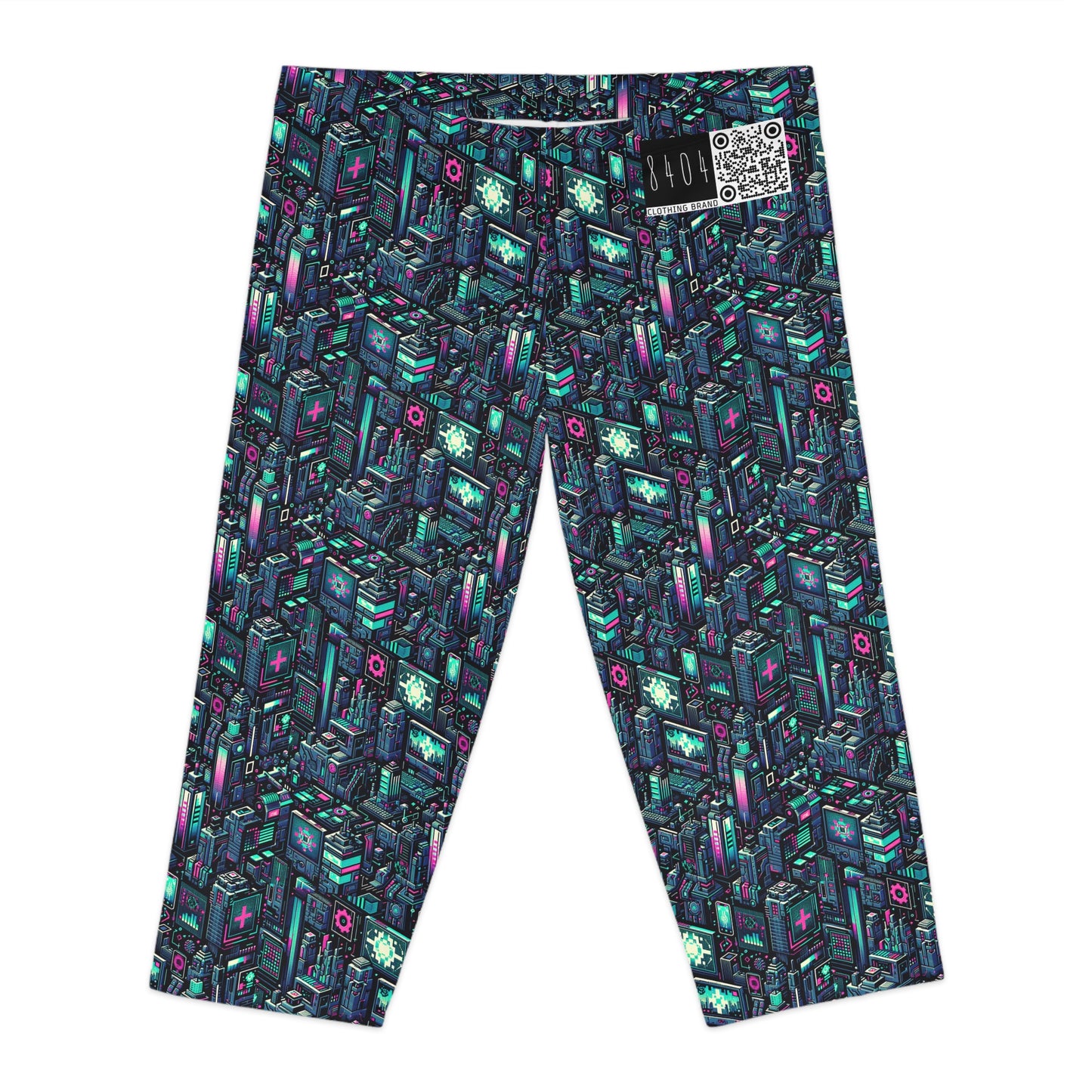 Digital Rebellion Tech-Inspired Streetwear Women's Capri Leggings - 8404 Design-58