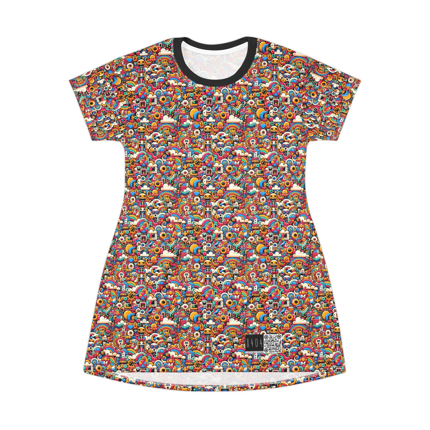 Neon Pop Playful Pop Culture Mashup T-Shirt Dress - 8404 Design-62