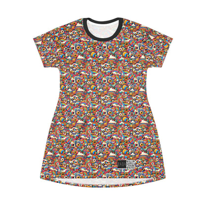 Neon Pop Playful Pop Culture Mashup T-Shirt Dress - 8404 Design-62
