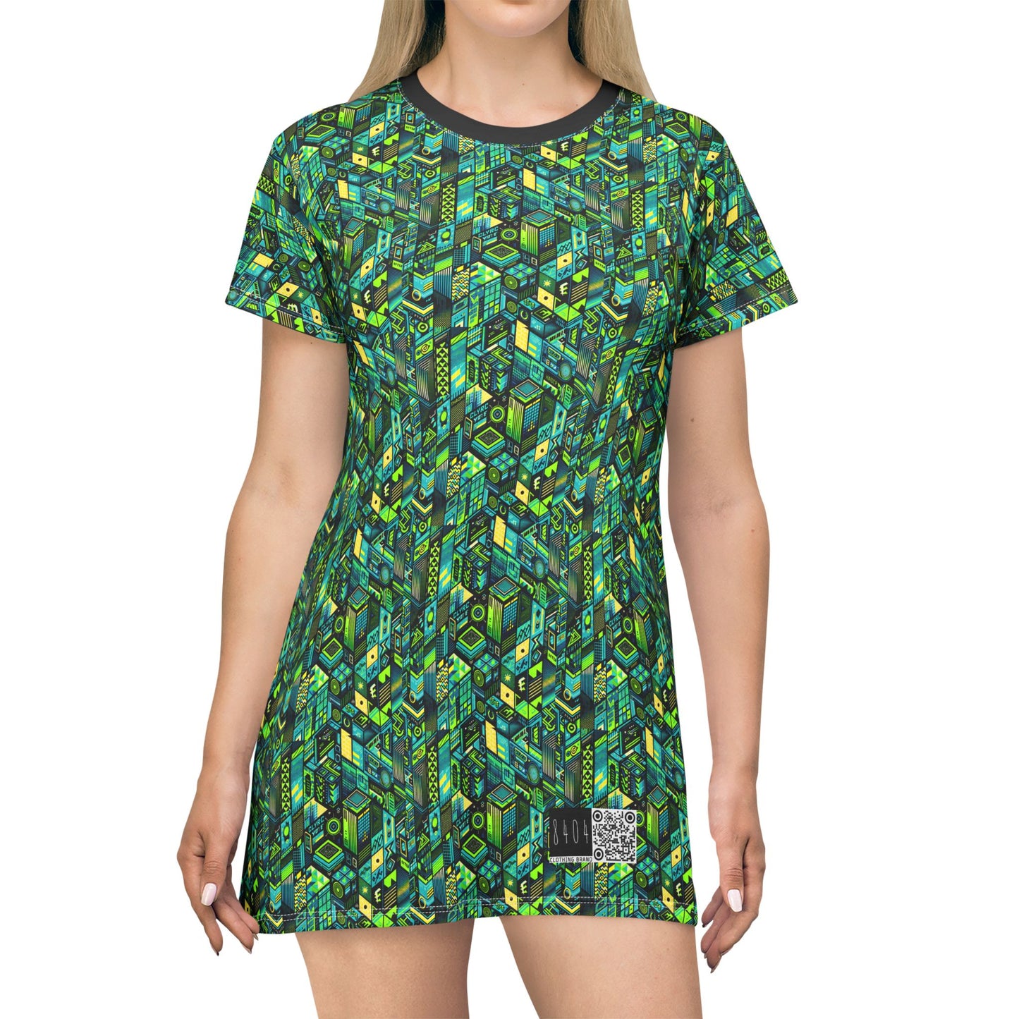 Tech-Infused Neon Tech-Forward Streetwear T-Shirt Dress - 8404 Design-61