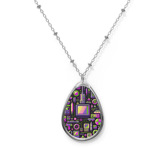 Digital Nostalgia Remix Modern Vintage Fusion Oval Necklace - 8404 Design-67