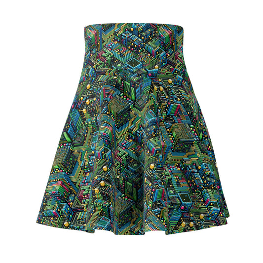 Digital Nomad Chic Cyberpunk Tech Women's Skater Skirt - 8404 Design-56