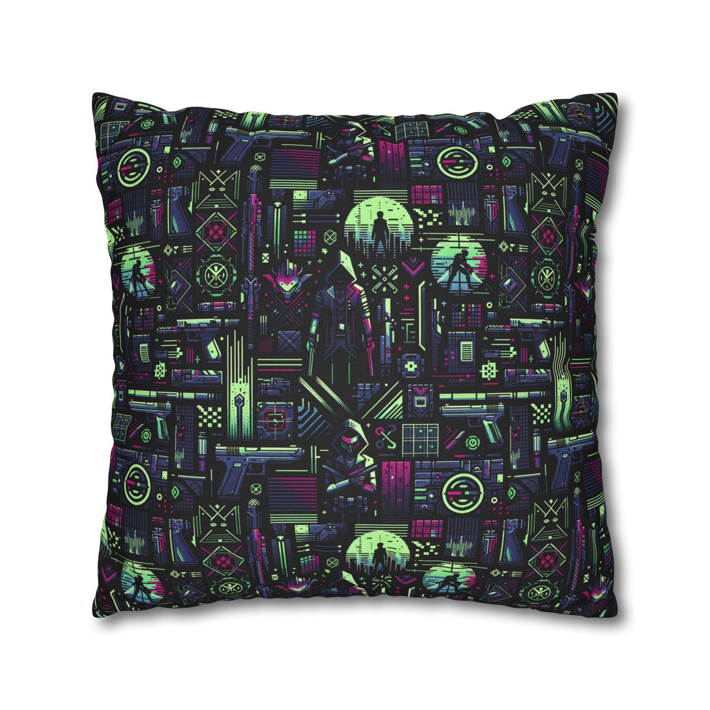 Tech Noir Futuristic Cyberpunk Spun Polyester Square Pillowcase - 8404 Design-63