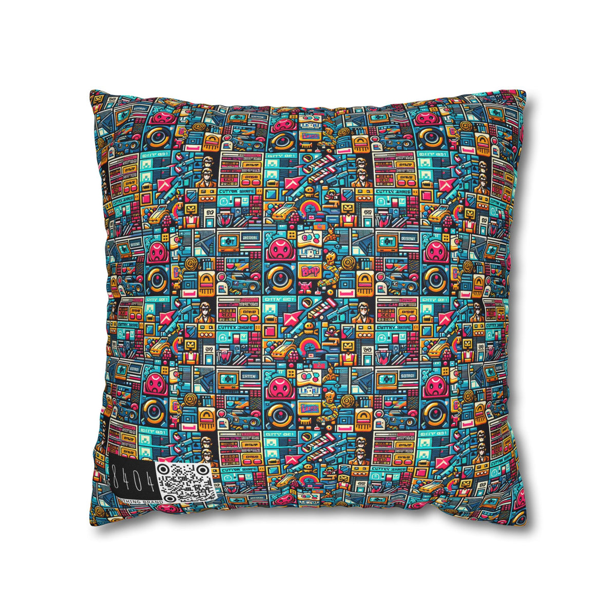 Digital Pop Culture Mashup Maximalist Pop Spun Polyester Square Pillowcase - 8404 Design-47