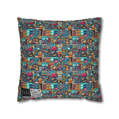 Digital Pop Culture Mashup Maximalist Pop Spun Polyester Square Pillowcase - 8404 Design-47