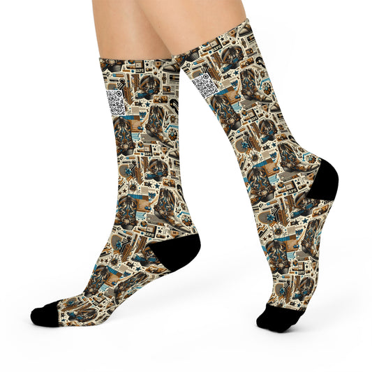 Digital Cowboy Chic Tech-Infused Western Fusion Cushioned Crew Socks - 8404 Design-45