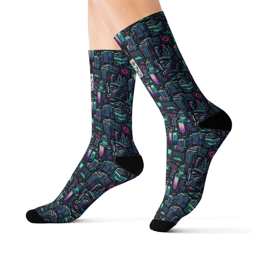Digital Rebellion Tech-Inspired Streetwear Sublimation Socks - 8404 Design-58