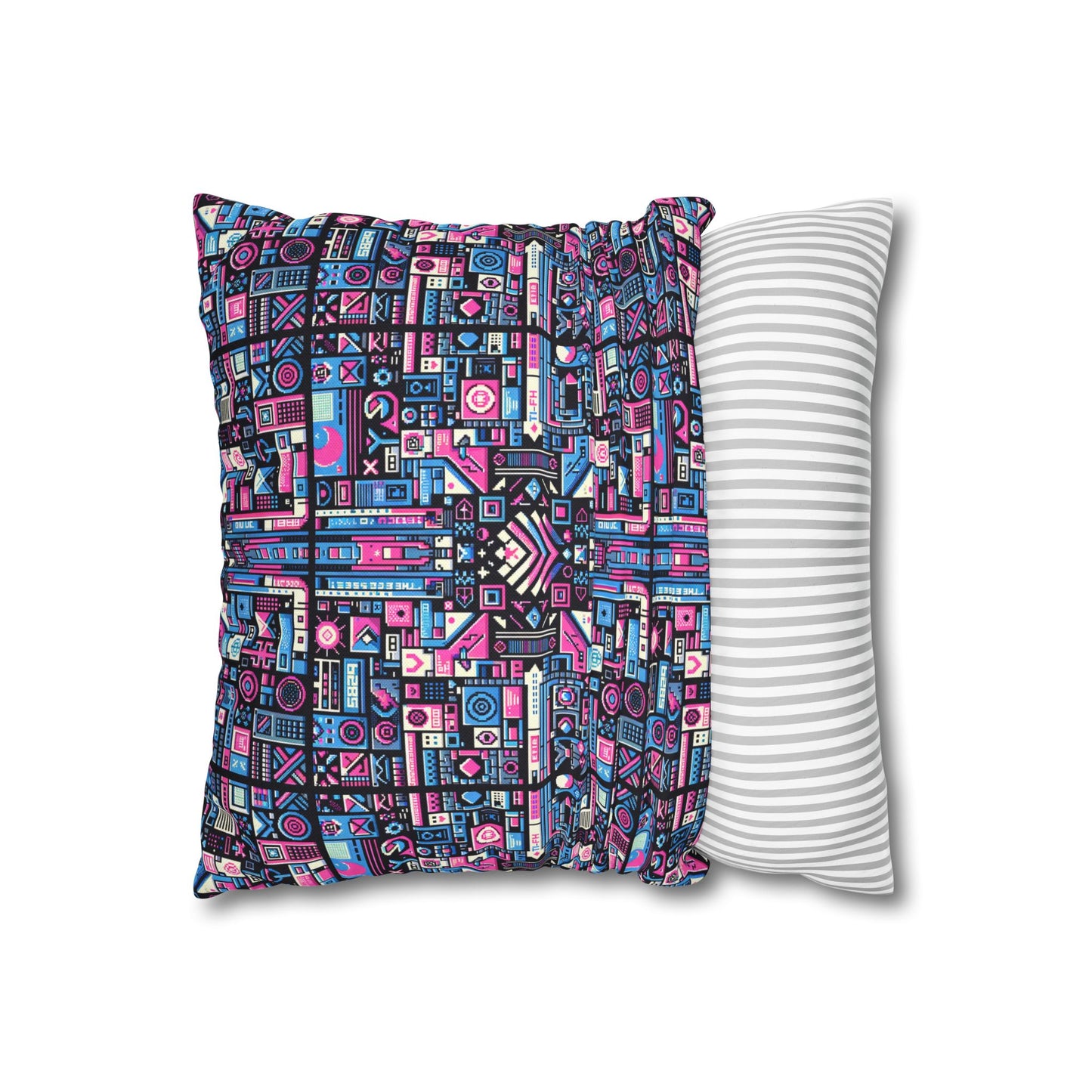 Digital Rebellion Youthful Streetwear with a Rebellious Digital Twist Spun Polyester Square Pillowcase - 8404 Design-65