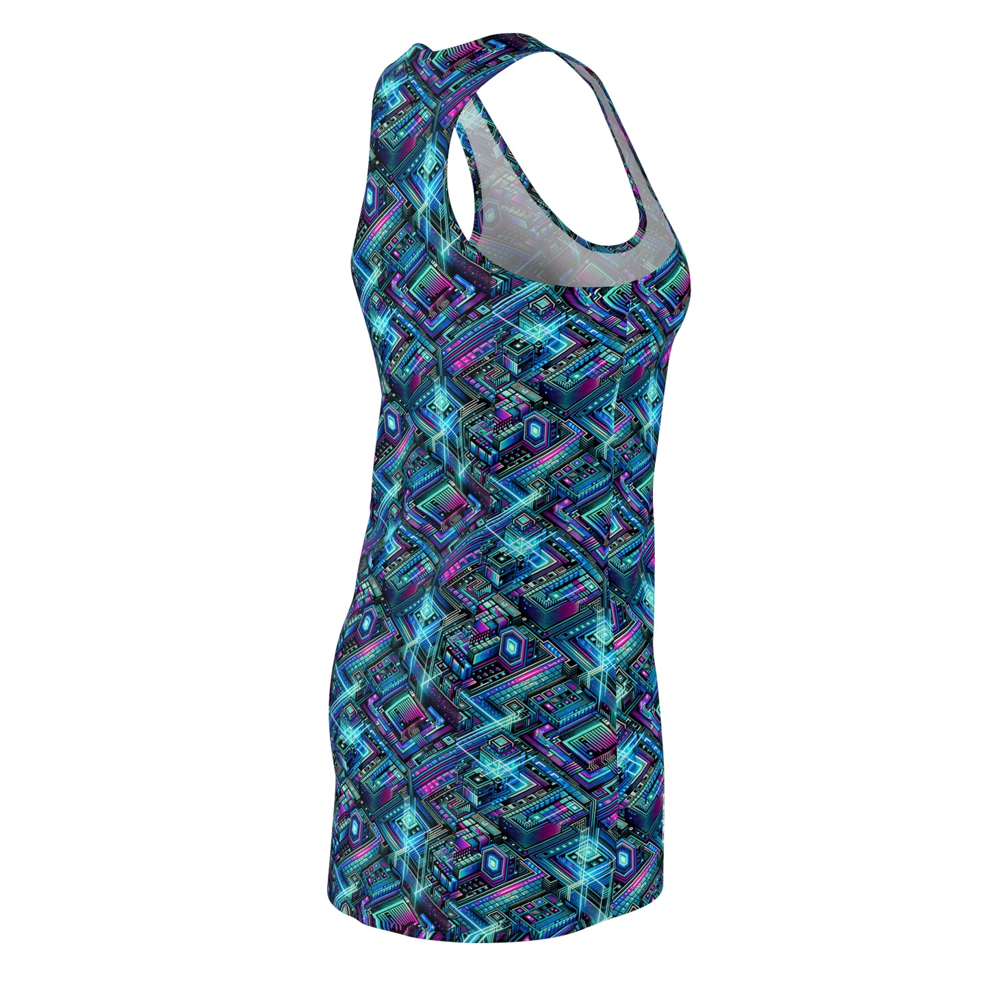 Digital Dreamland Futuristic Tech Aesthetic Women's Cut & Sew Racerback Dress - 8404 Design-42