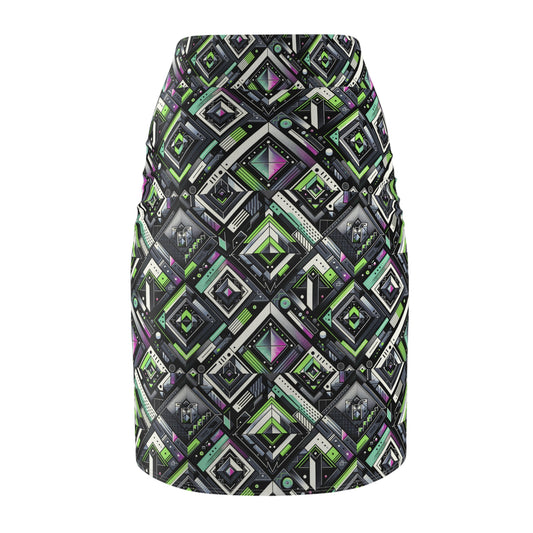 Retro Futurism Graphics Tech-Forward Streetwear Women's Pencil Skirt - 8404 Design-48