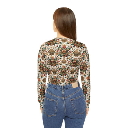Monogram Madness Luxurious Streetwear Women's Long Sleeve V-Neck Shirt - 8404 Design-68