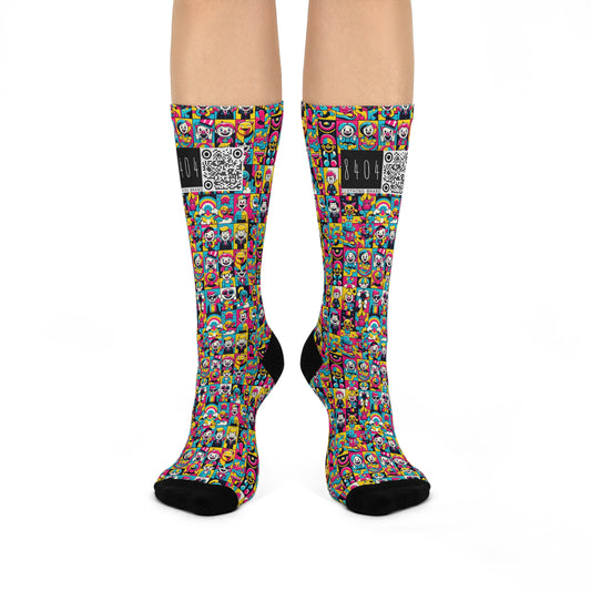 Neon Pop Playful Pop Culture Mashup Cushioned Crew Socks - 8404 Design-60