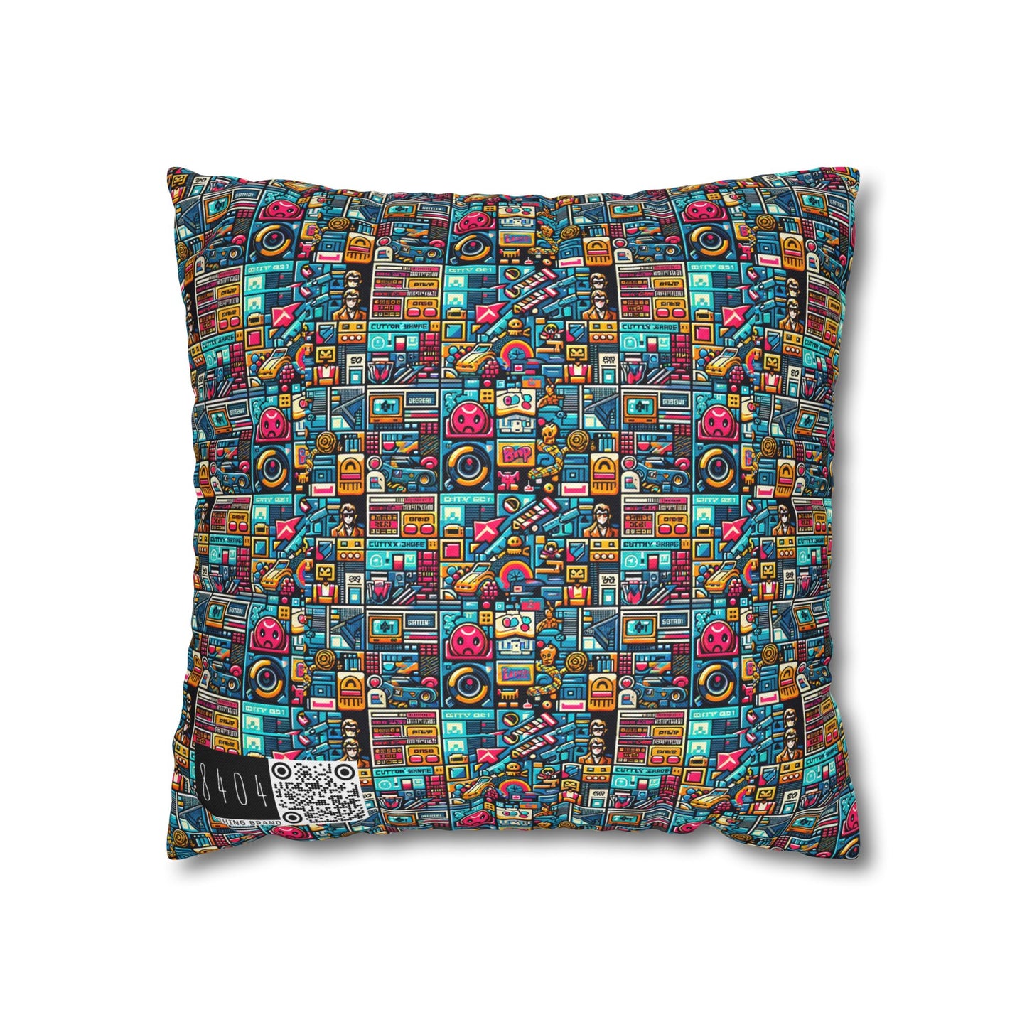 Digital Pop Culture Mashup Maximalist Pop Spun Polyester Square Pillowcase - 8404 Design-47