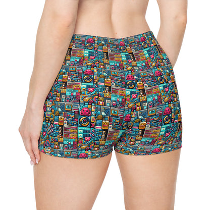 Digital Pop Culture Mashup Maximalist Pop Women's Shorts - 8404 Design-47