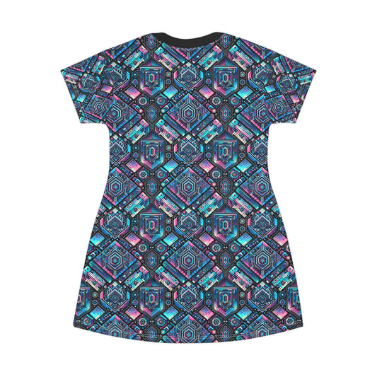 Digital Dreamland Futuristic Tech Aesthetic T-Shirt Dress - 8404 Design-46