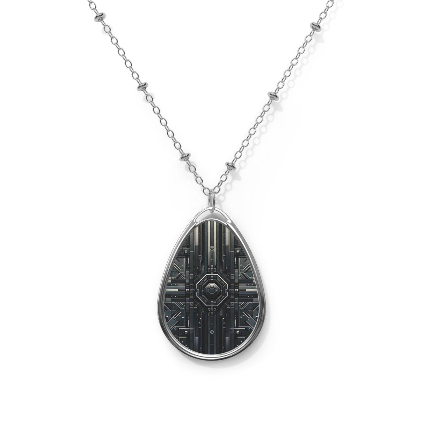 Tech Noir Futuristic Tech Aesthetic with a Dark Twist Oval Necklace - 8404 Design-68