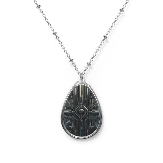 Tech Noir Futuristic Tech Aesthetic with a Dark Twist Oval Necklace - 8404 Design-68