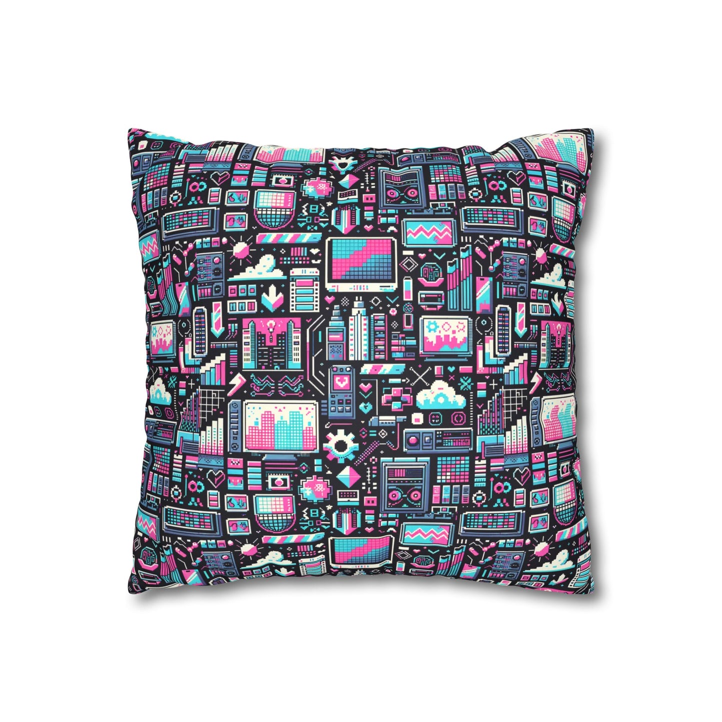 Digital Rebellion Youthful Streetwear with a Rebellious Digital Twist Faux Suede Square Pillowcase - 8404 Design-71