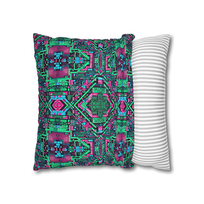 Digital Glitch Vibes Tech-Inspired Streetwear Spun Polyester Square Pillowcase - 8404 Design-71