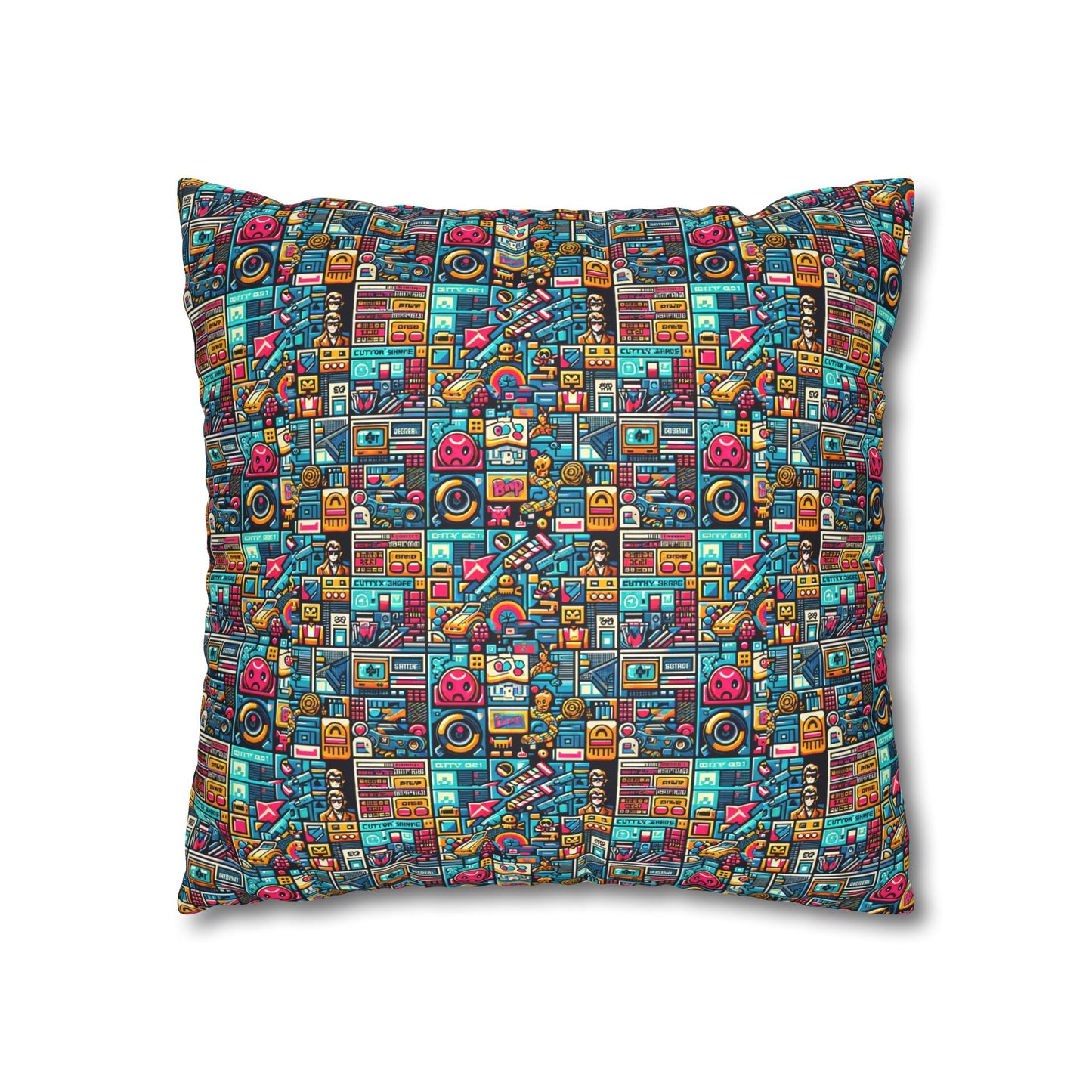 Digital Pop Culture Mashup Maximalist Pop Faux Suede Square Pillowcase - 8404 Design-47