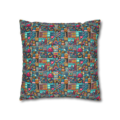 Digital Pop Culture Mashup Maximalist Pop Faux Suede Square Pillowcase - 8404 Design-47