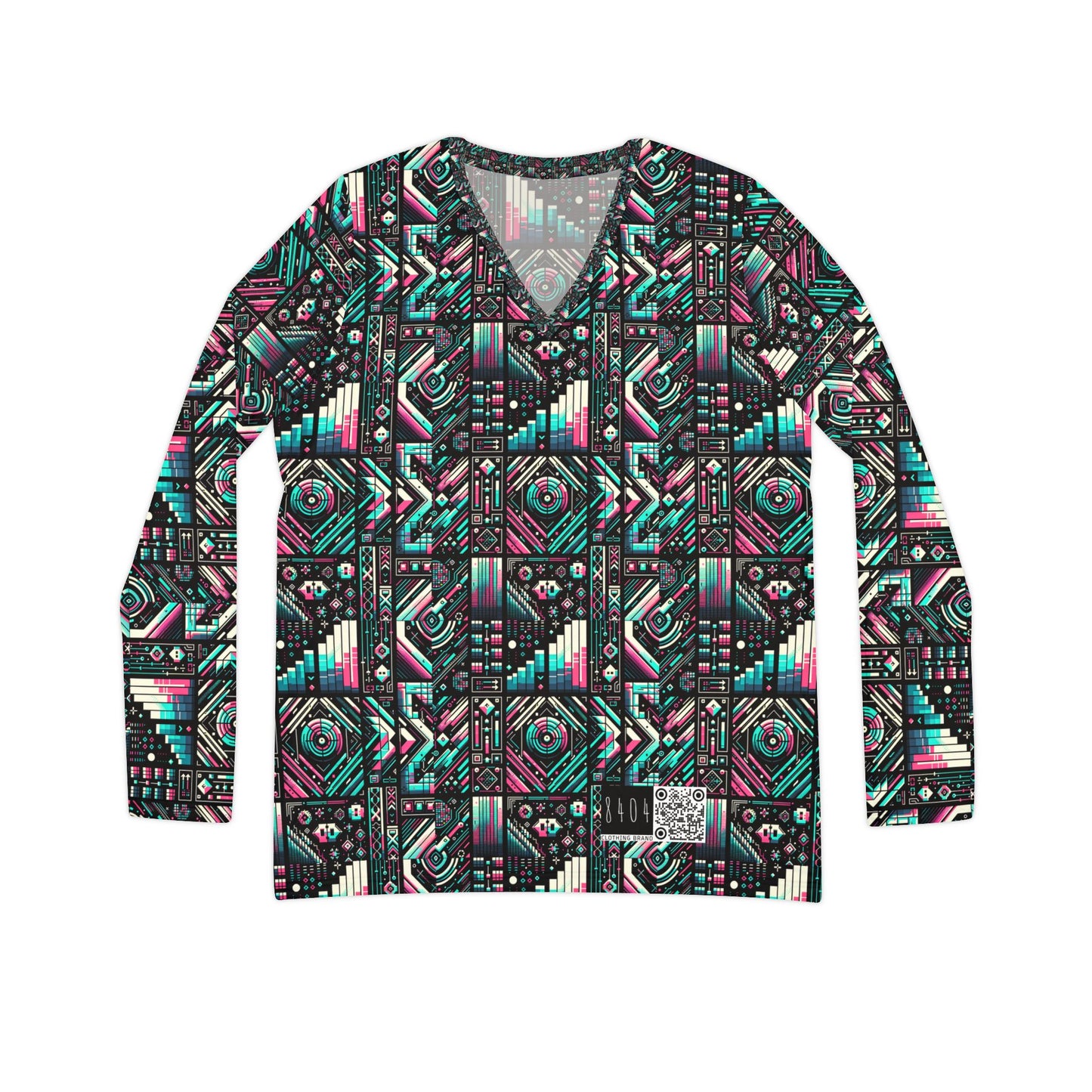 Digital Artistry Digital-native Streetwear Women's Long Sleeve V-neck Shirt - 8404 Design-60