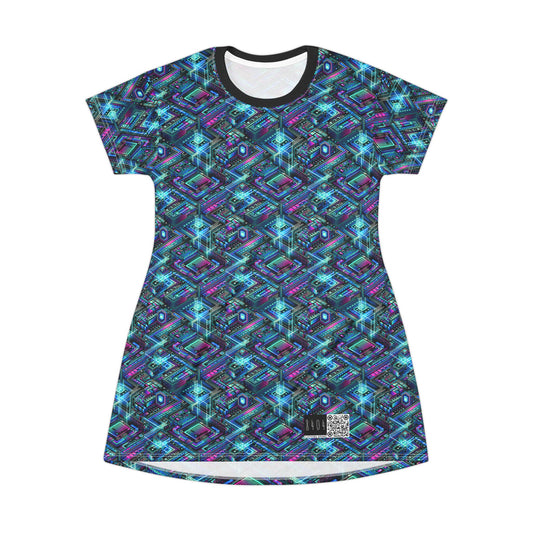 Digital Dreamland Futuristic Tech Aesthetic T-Shirt Dress - 8404 Design-42